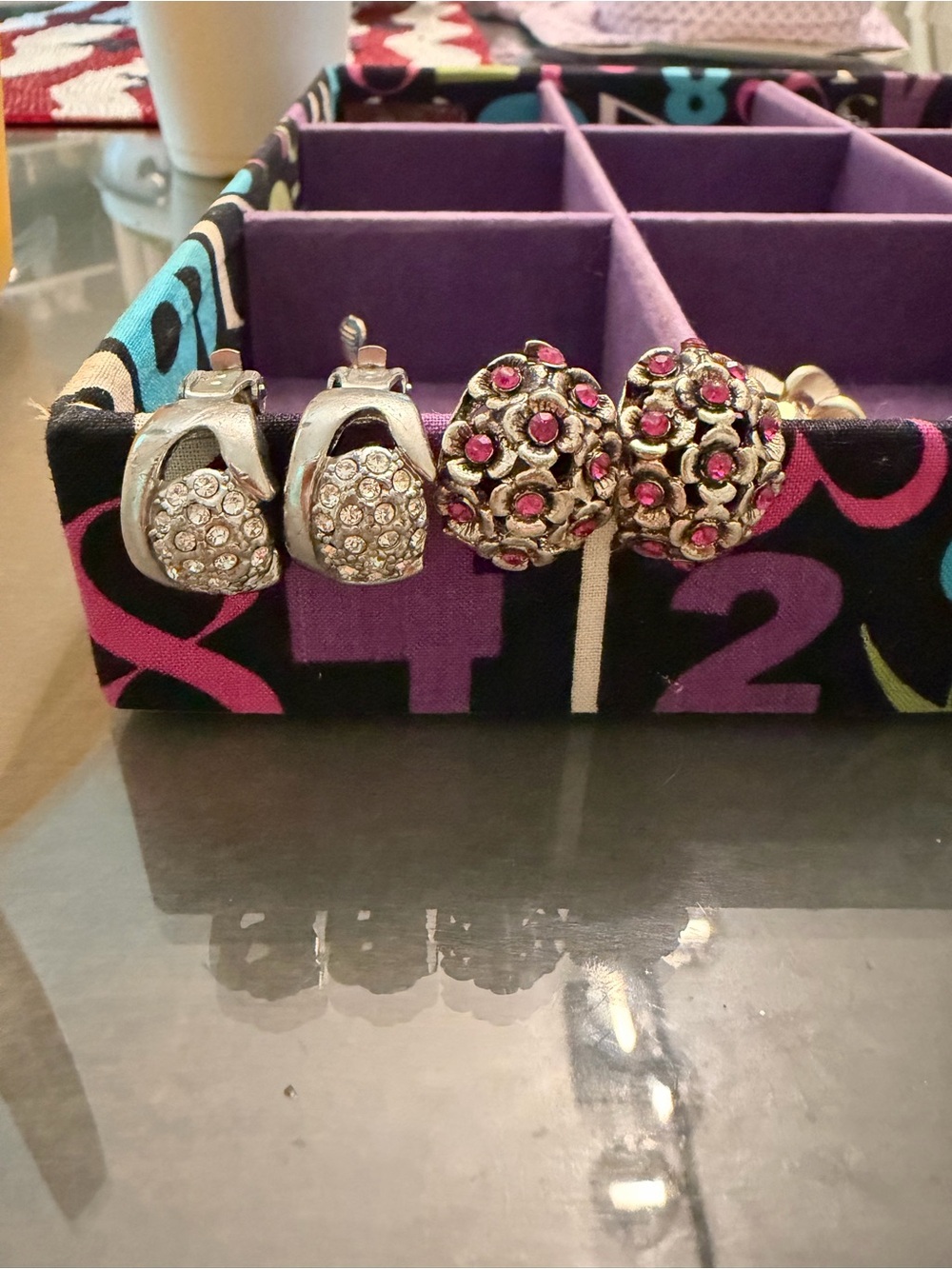 Silver-Tone Rhinestone and Pink Crystal Clip-On Earring Set